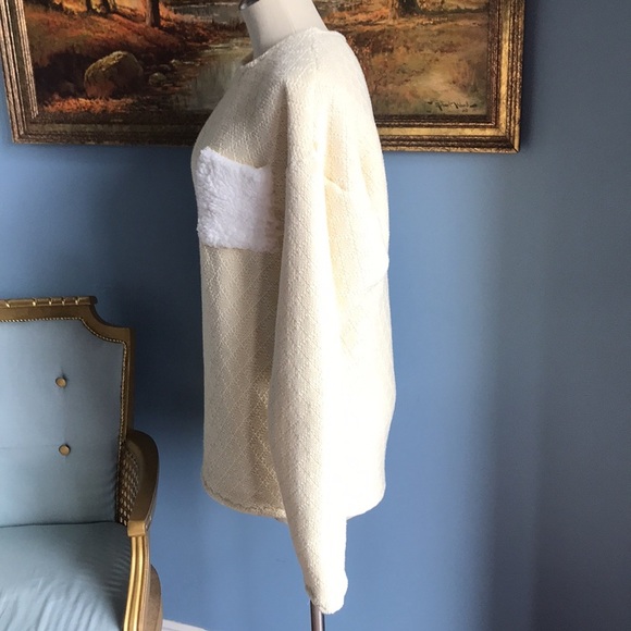 NWOT butter yellow long thick crew neck pull on sherpa lined sweatshirt size L - Picture 4 of 16